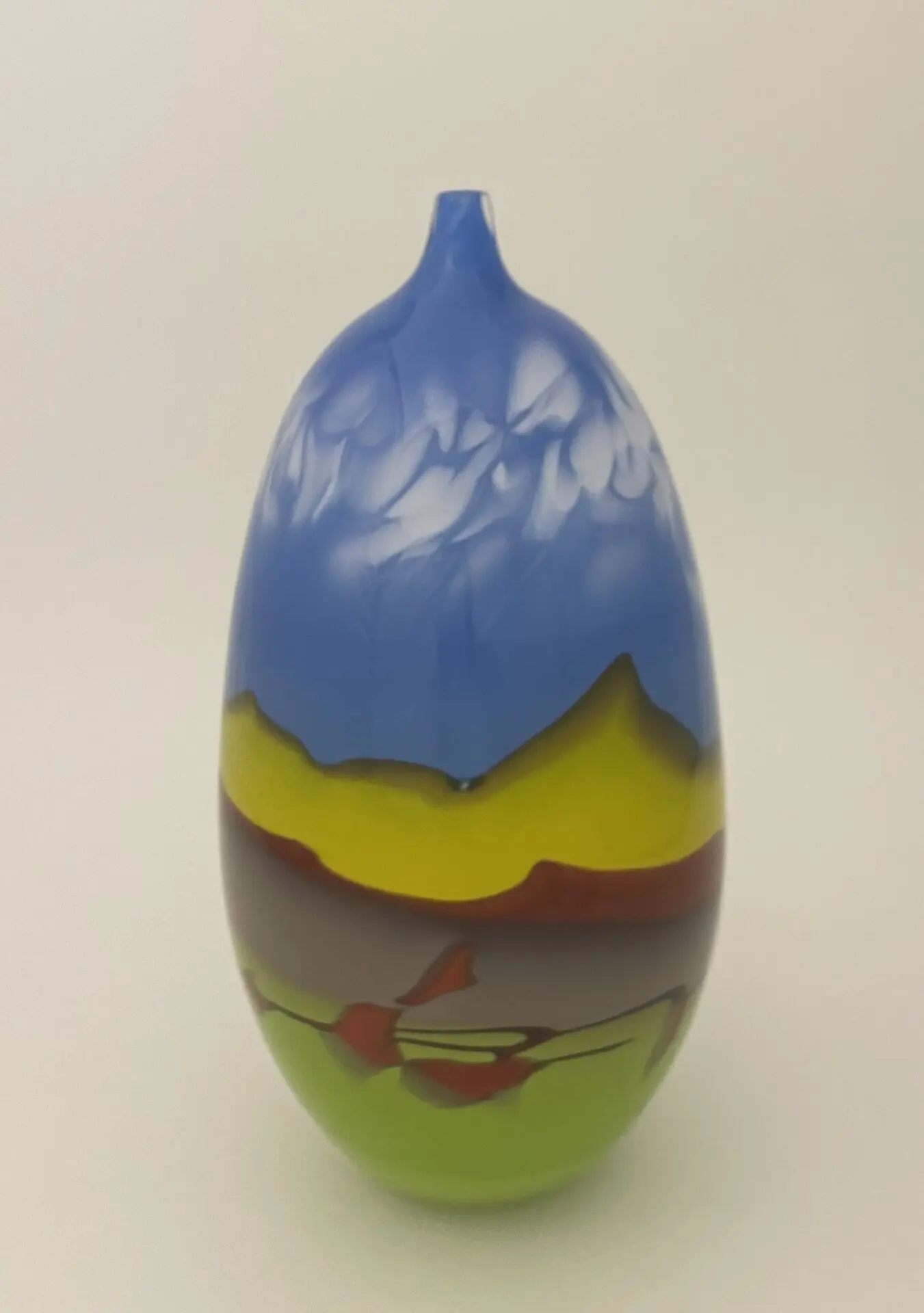 The blown glass vase by Nolan Prohaska is approximately 13" tall